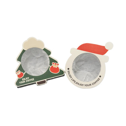 Round Hanging Ear Drip Coffee Bag with Christmas Santa Claus Shape for Coffee Powder