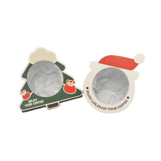 Round Hanging Ear Drip Coffee Bag with Christmas Santa Claus Shape for Coffee Powder